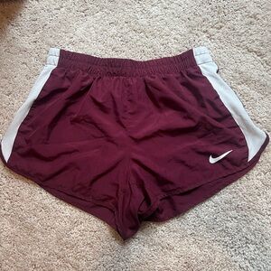 Nike Women's Maroon and White Athletic Shorts